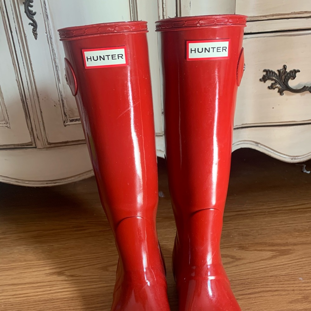 Tall Red Gloss Hunter Boots